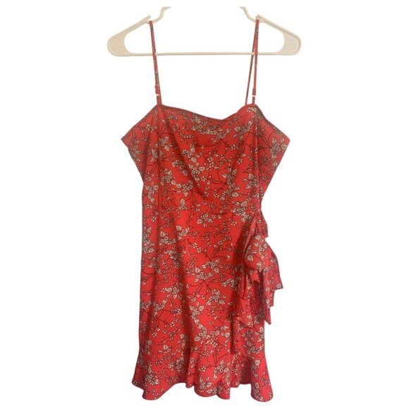 Red Floral Ruffle Mini Dress with Adjustable Straps - Size M - Picture 1 of 4